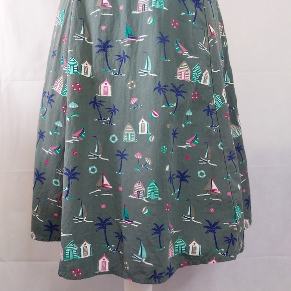 Debenhams Beach Hut Palm Print 100% Cotton Sleeveless Green Unique Dress Size 16 - Picture 3 of 11